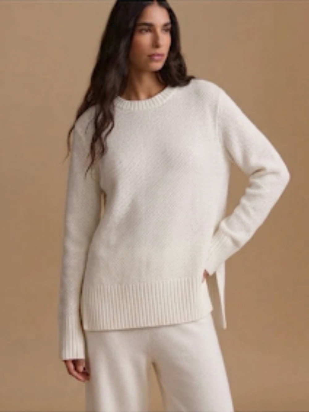 J.Crew White Alpaca Blend Side Slit Crewneck Sweater In Off White Size M